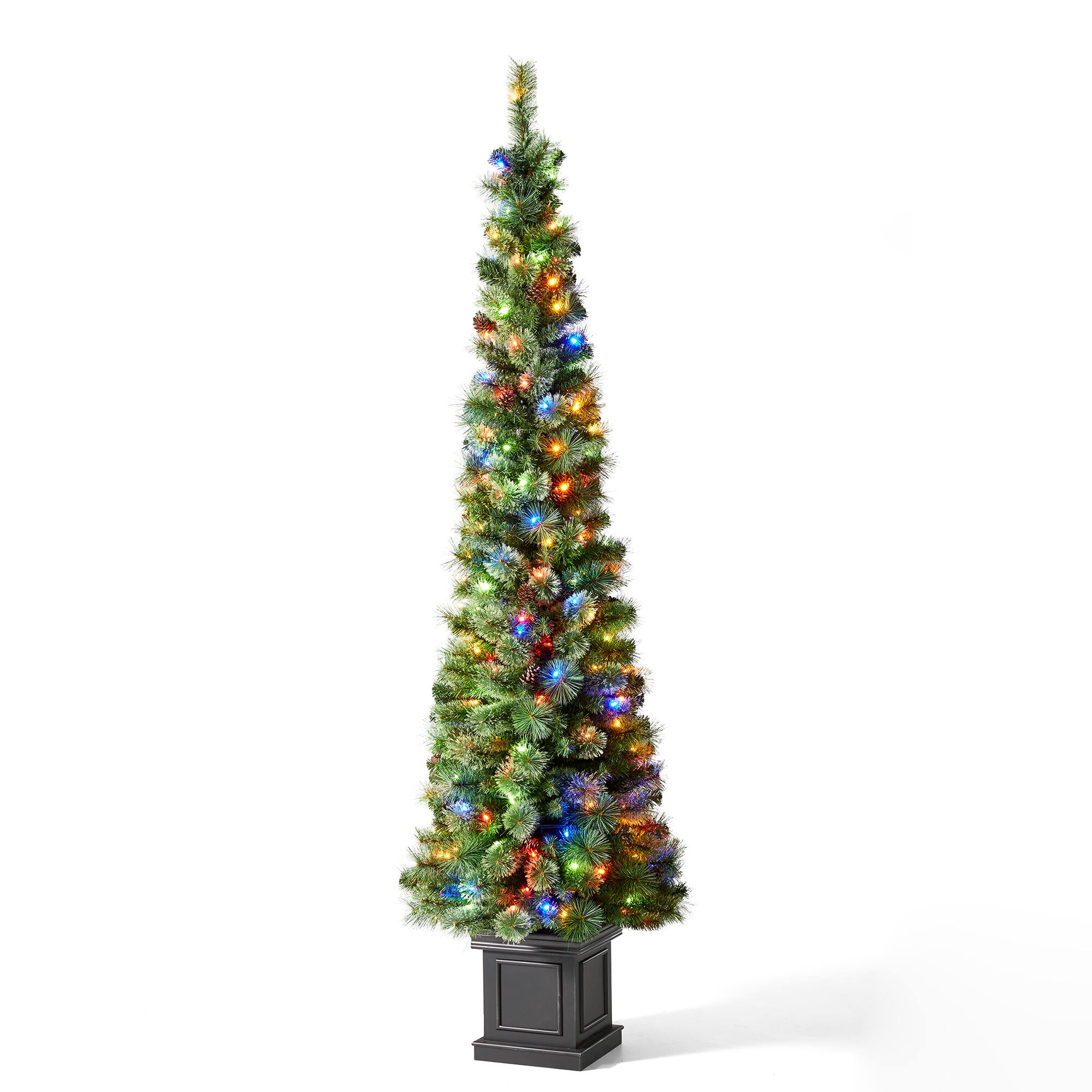 7ft. Pre-Lit Green Pine Artificial Christmas Porch Tree, Color Changing LED Lights